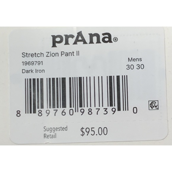 New Prana Pants Mens 30x30 Stretch Zion II Relaxed Fit Straight Leg Drak Iron - Picture 10 of 14